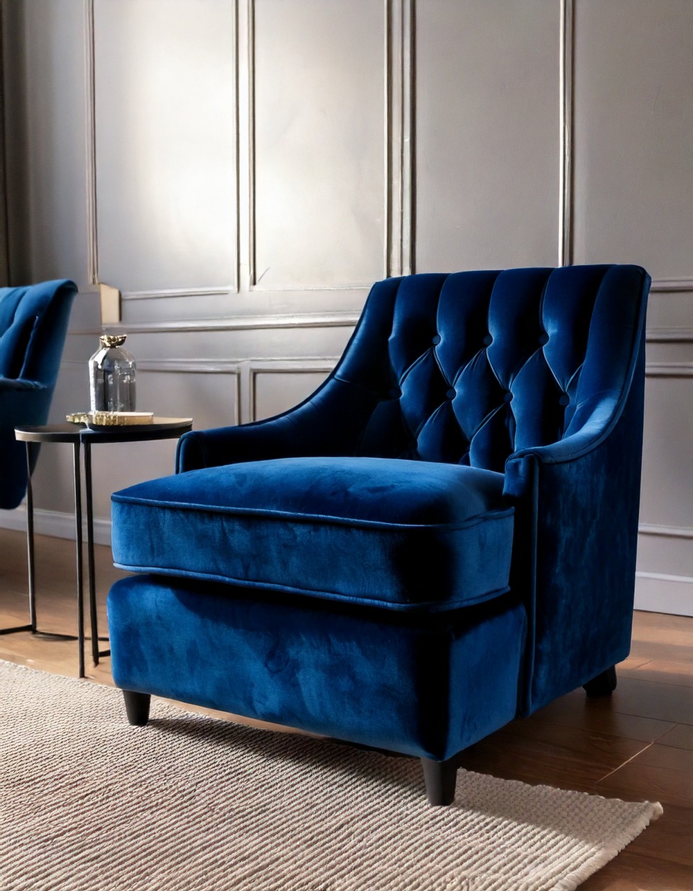 Deep navy velvet accent chair