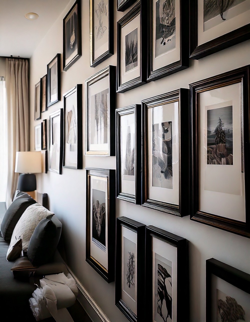 Display a curated gallery wall with black frames