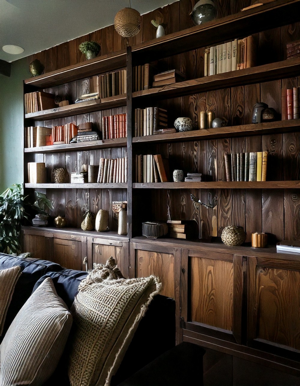 Distressed Dark Wood Bookshelves