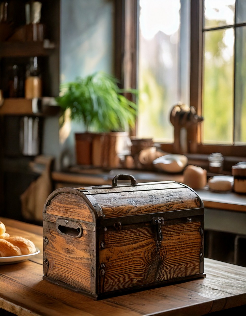 Distressed Wood Bread Box