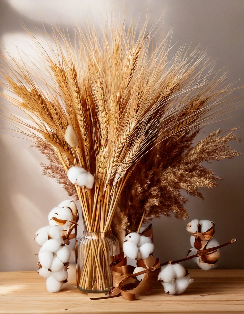 Dried Wheat And Cotton Stem Arrangements