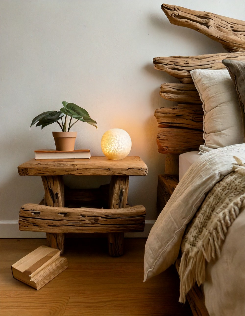 Driftwood style nightstand for natural vibe