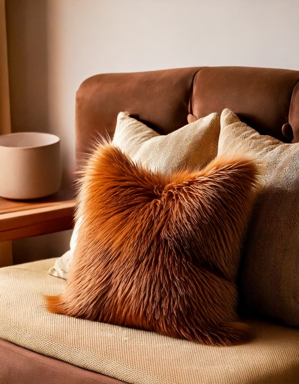 Faux Fur Brown Pillow