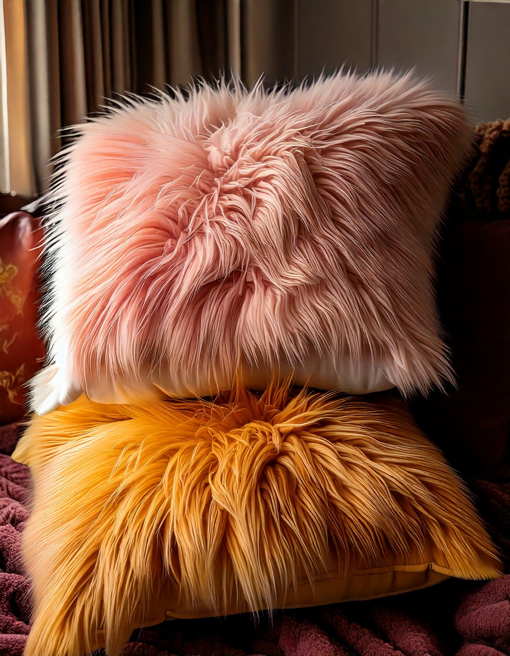 Faux Fur Pillows in Warm Tones