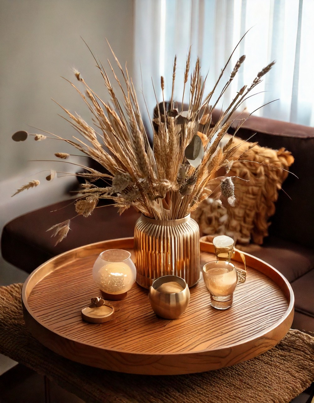 Feature a Wooden Coffee Table Centerpiece