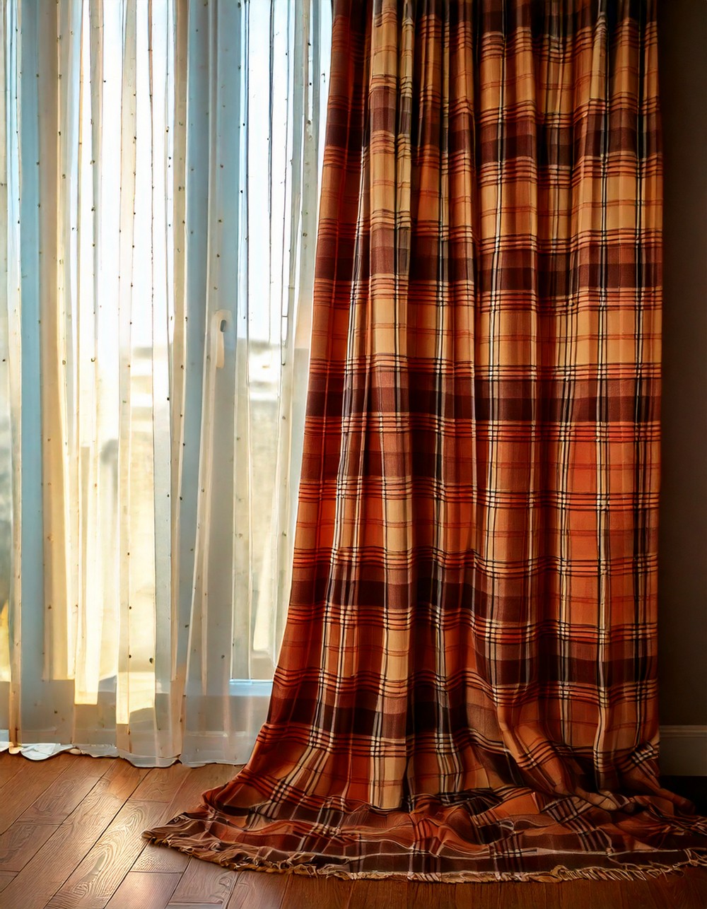 Floor-Length Plaid Curtains