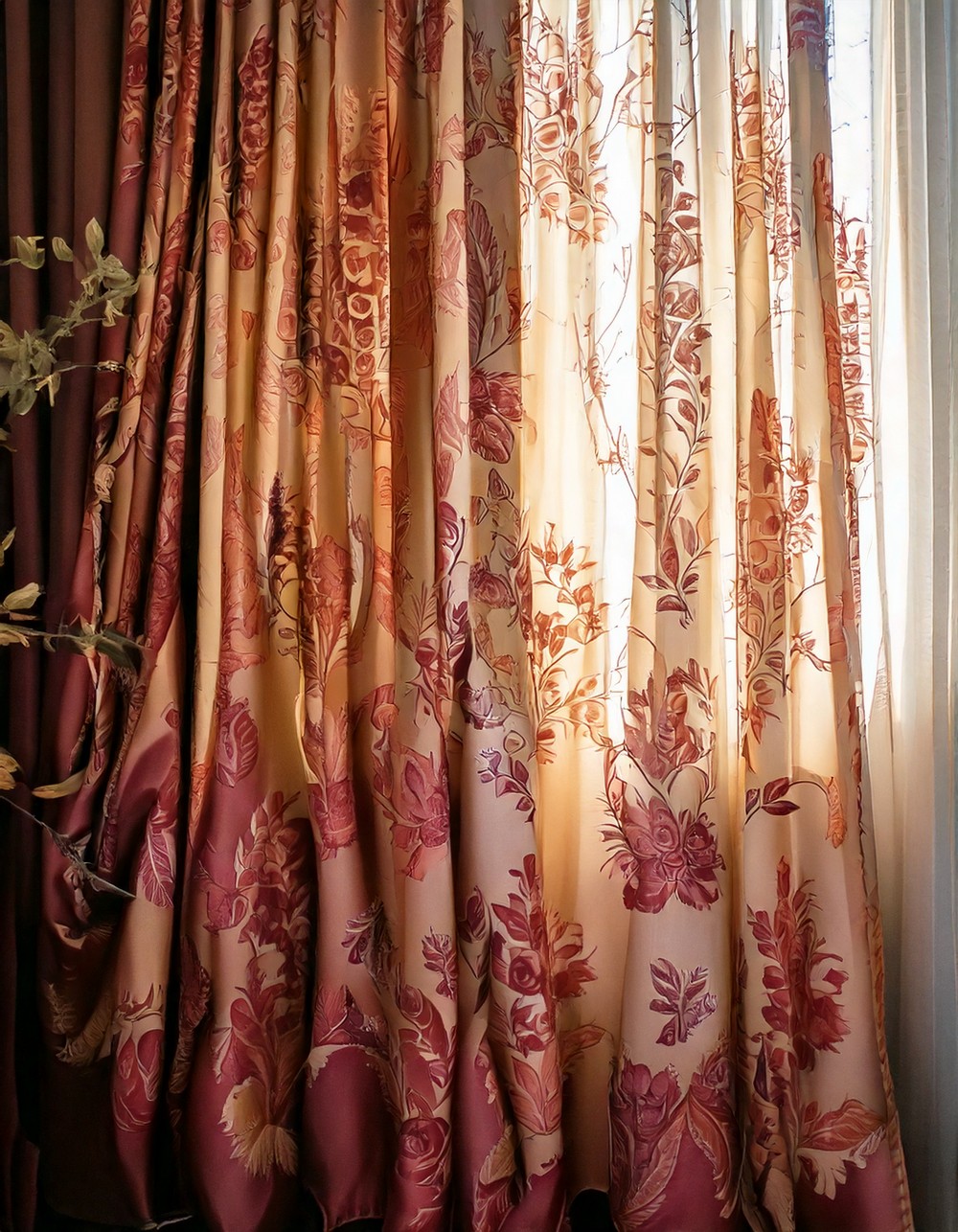 Floral Print Curtains in Muted Fall Colors
