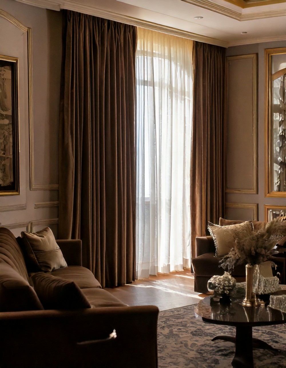 Full-length velvet curtains