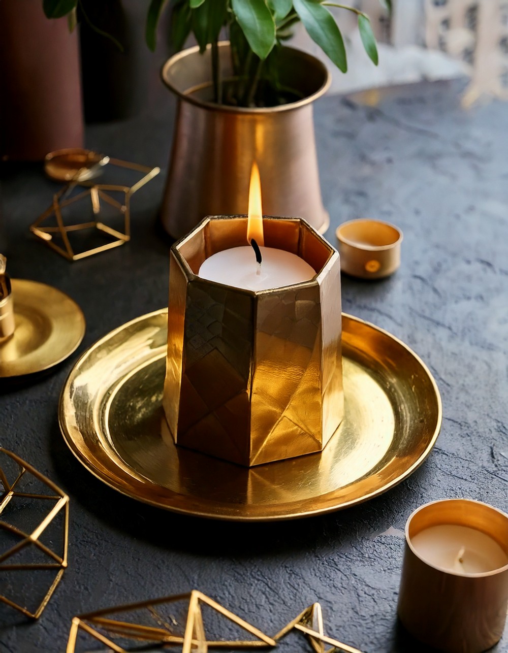 Geometric Brass Candle Holder