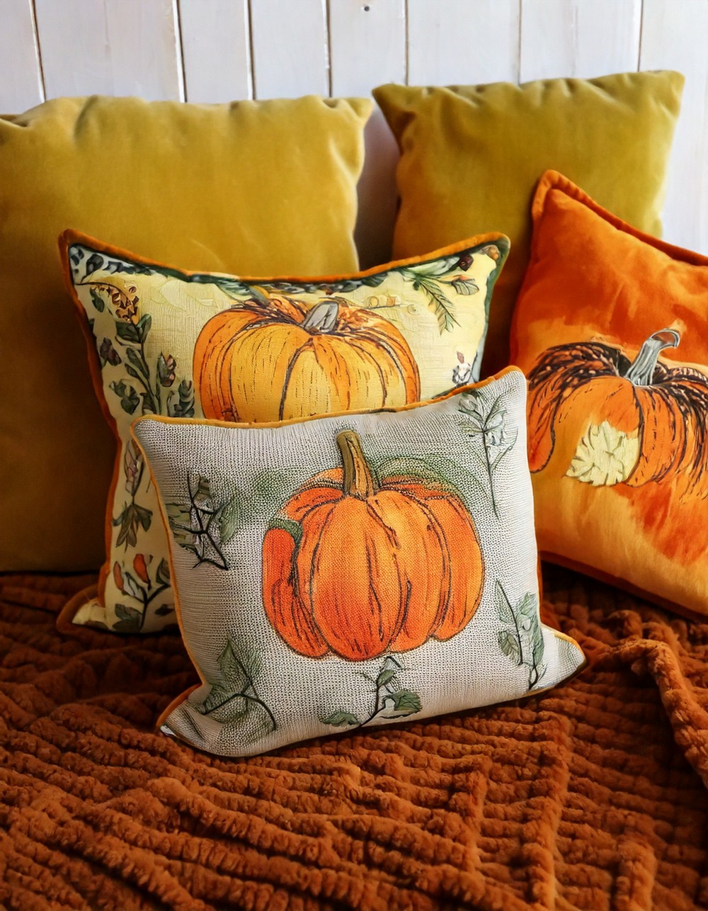 Hand-Painted Pumpkin Print Pillows