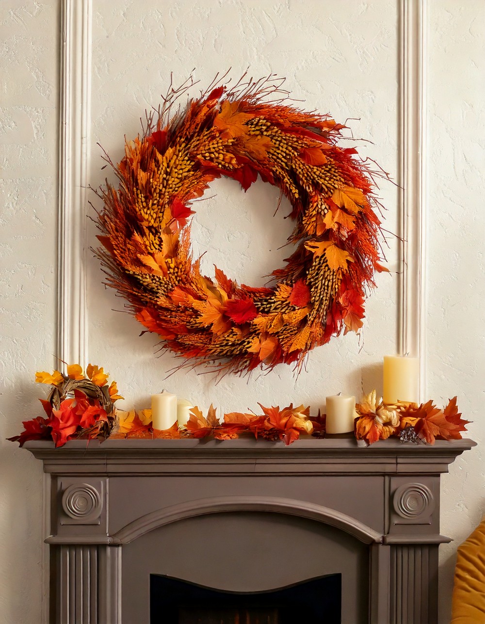 Hang a Fall Wreath Above the Mantel