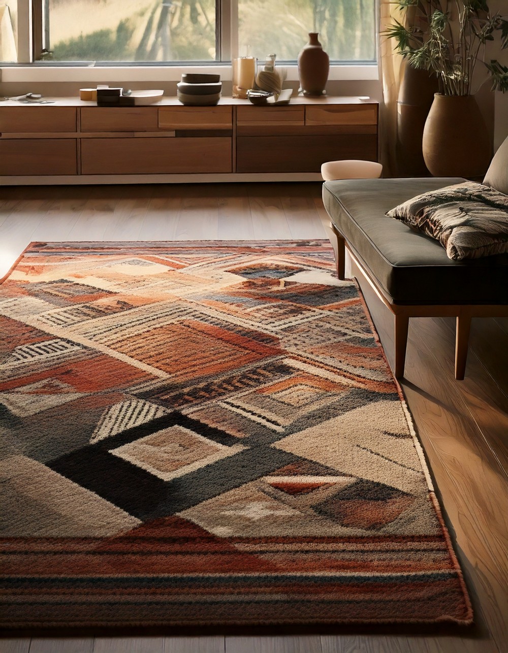 Incorporate a statement geometric rug