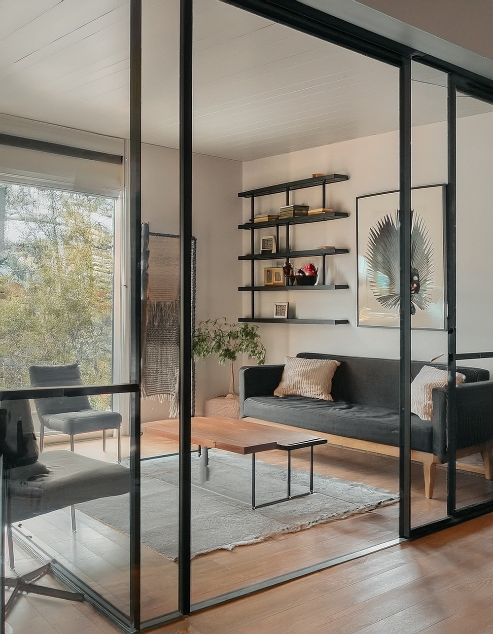 Incorporate black metal frames for contrast