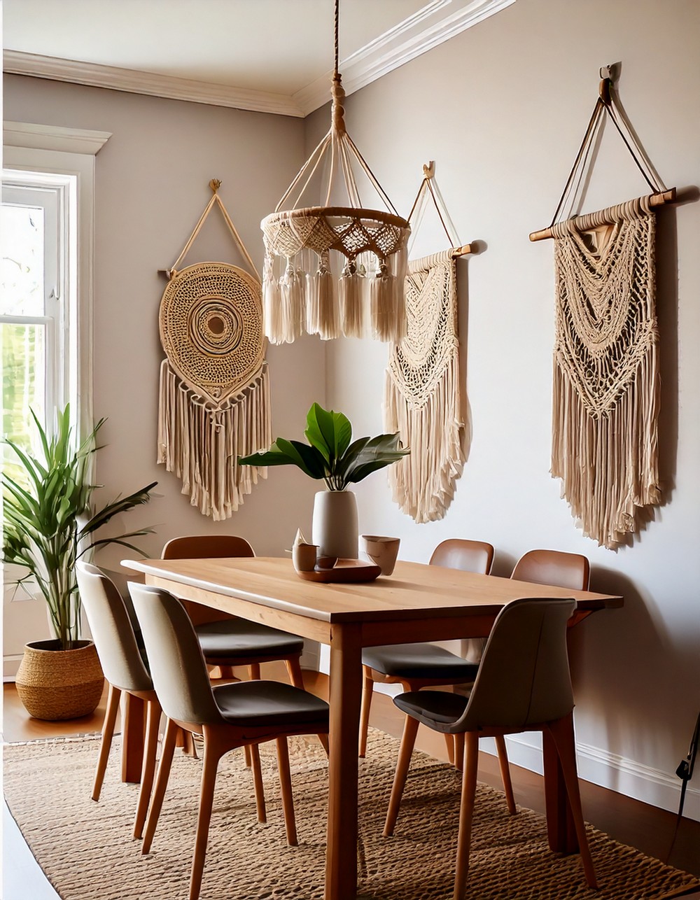 Incorporate macrame wall hangings for texture