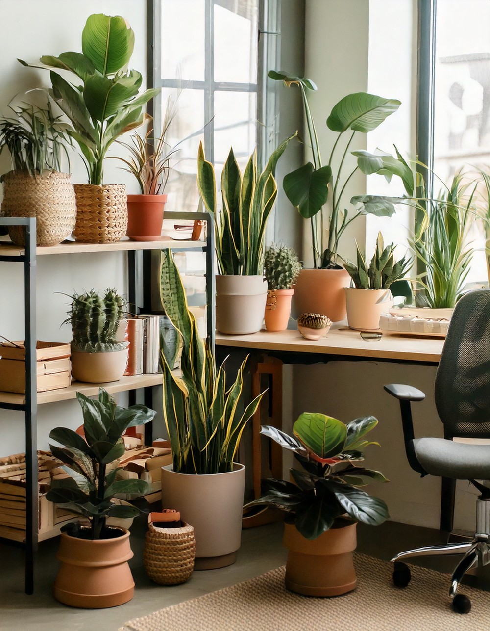 Indoor plants in ceramic or clay pots