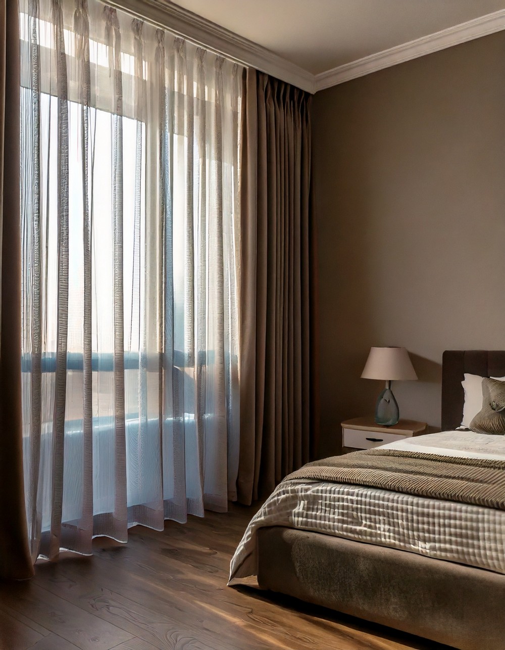 Install floor-to-ceiling sheer curtains