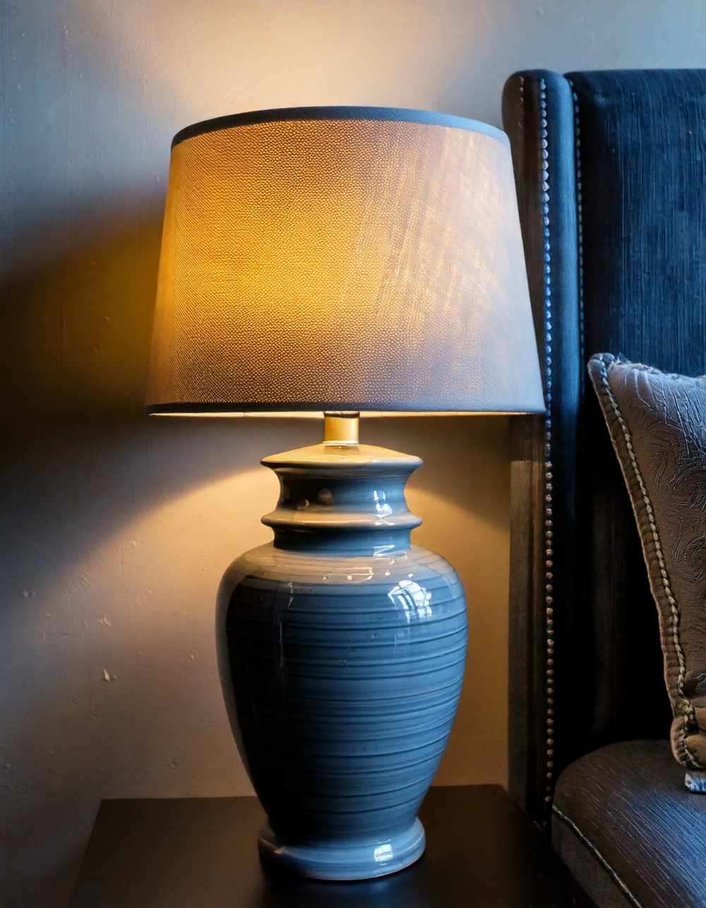 Intricate Grey Ceramic Table Lamp