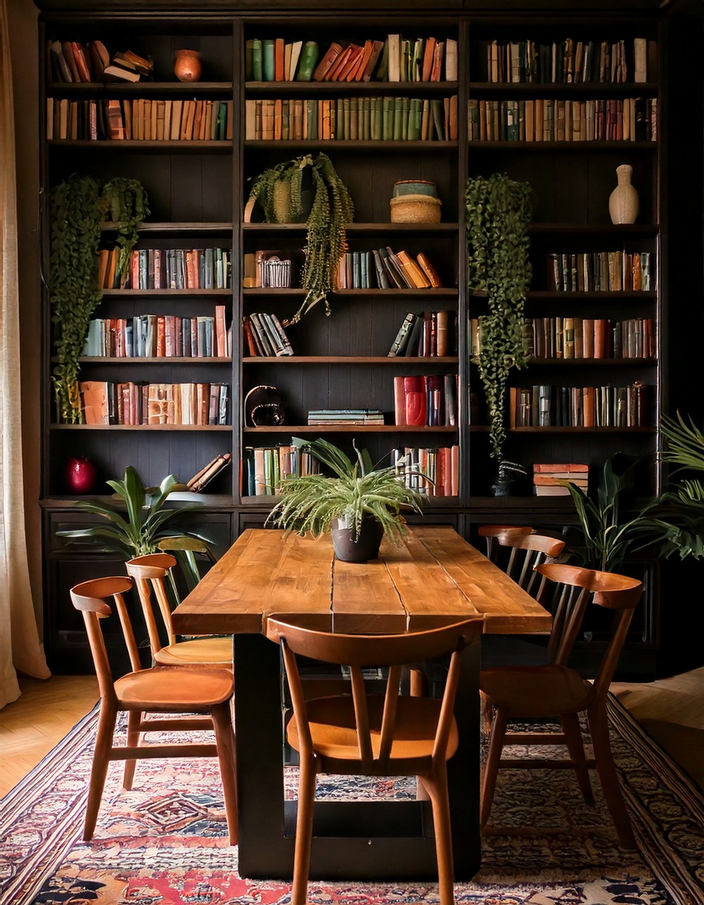 Introduce a floor-to-ceiling bookshelf