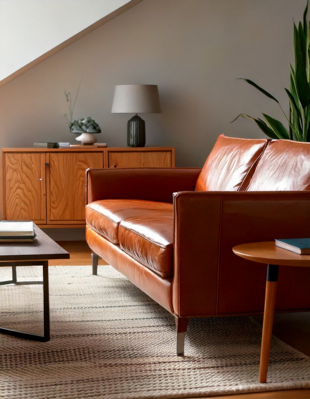 Mid-Century Modern Leather Sofa