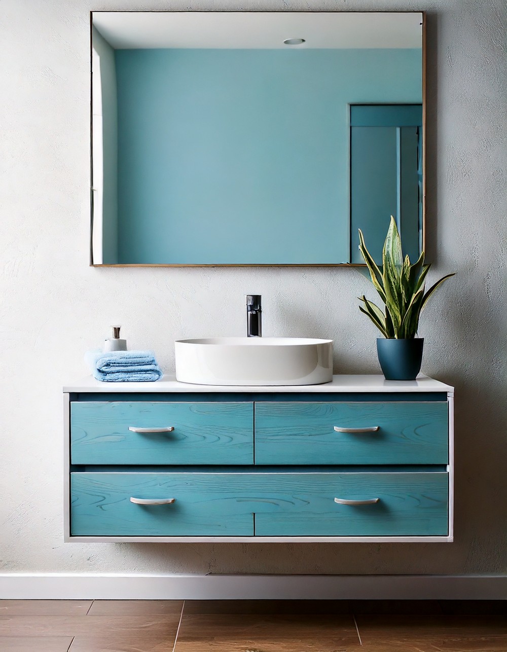Minimalist Floating Vanity with Blue Accents