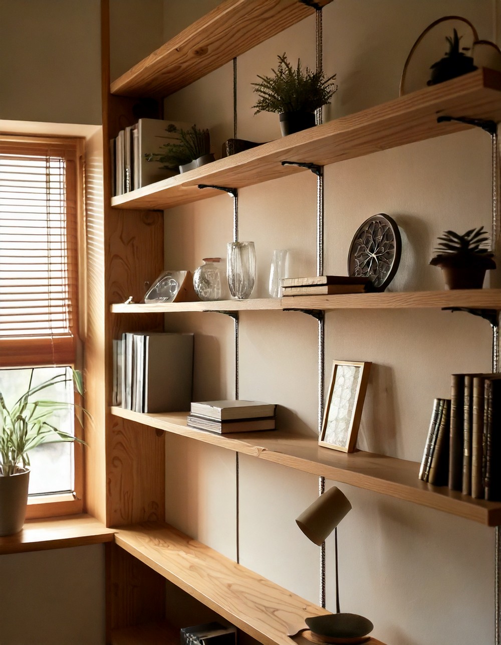Minimalist Japanese-style wall-mounted shelves