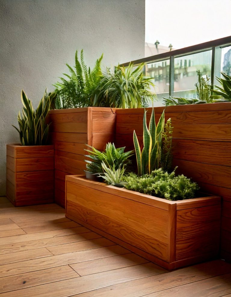 Minimalist teak planter boxes