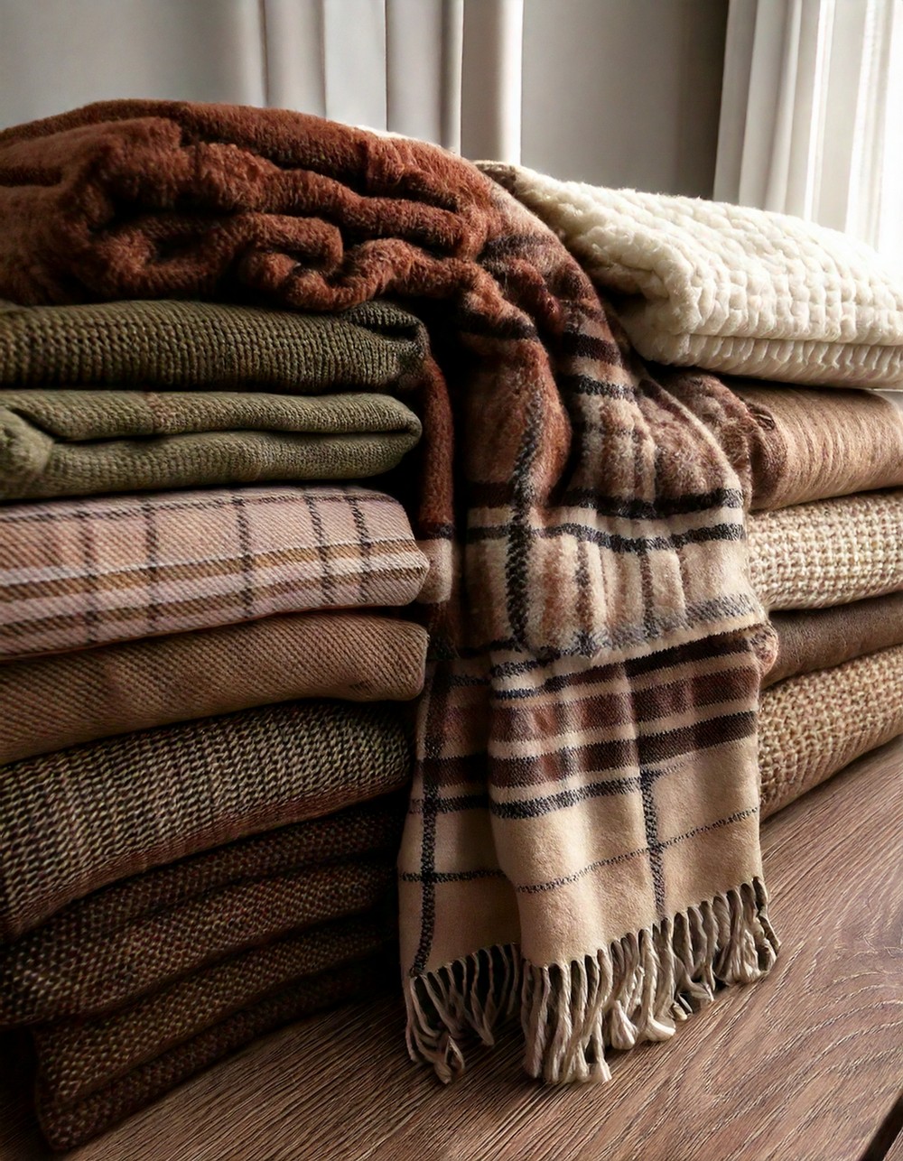 Muted Plaid Throws and Textiles