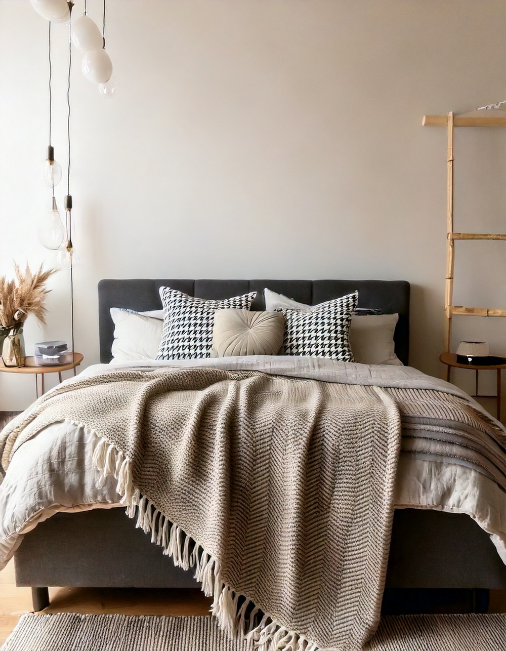 Neutral Beige and Grey Striped Throw Blanket