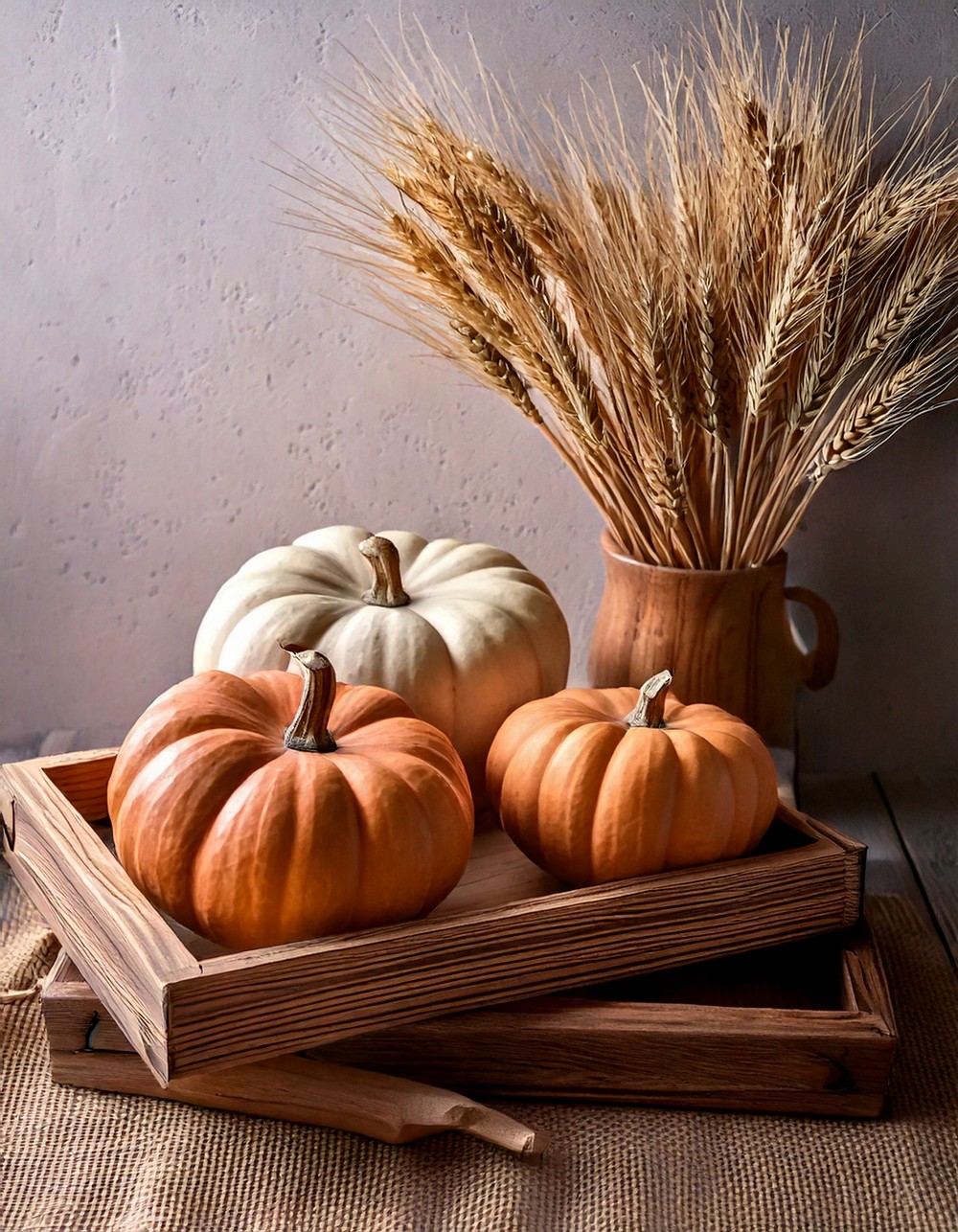 Neutral Pumpkins And Wooden Trays
