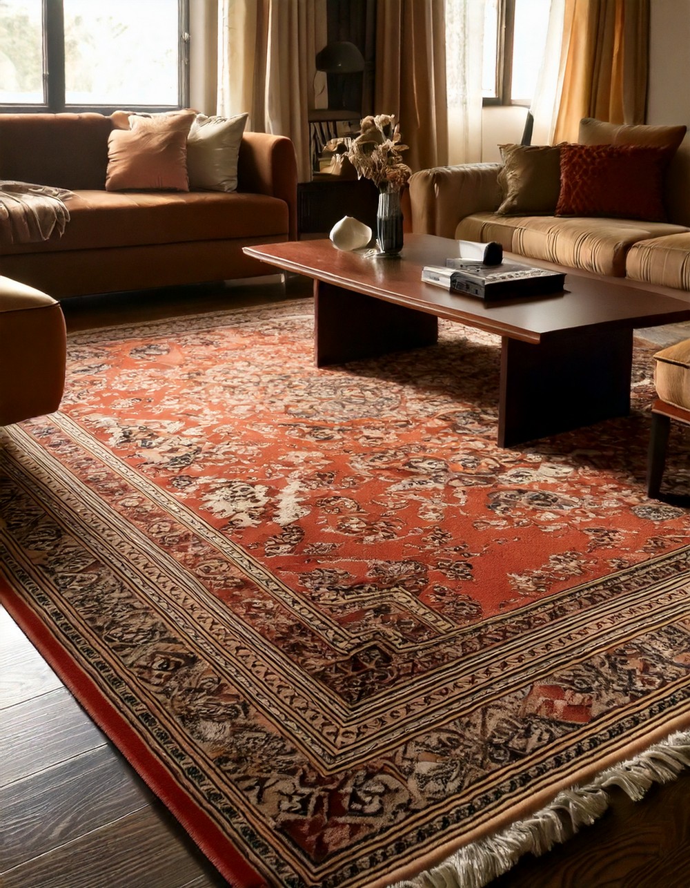 Oversized Persian rug in warm neutrals