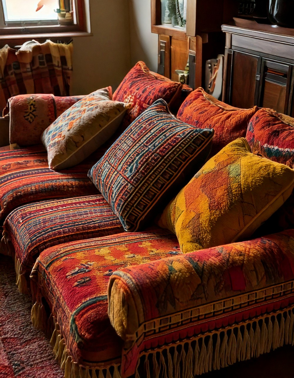 Patterned kilim cushions for eclectic flair