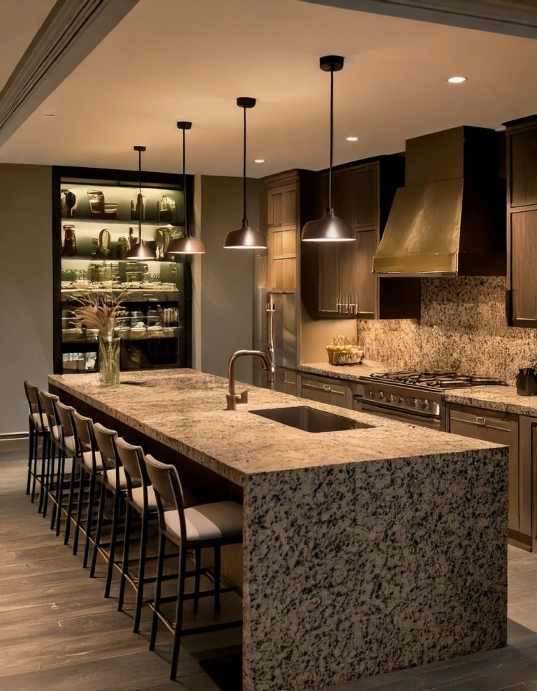 Quartzite island with seating