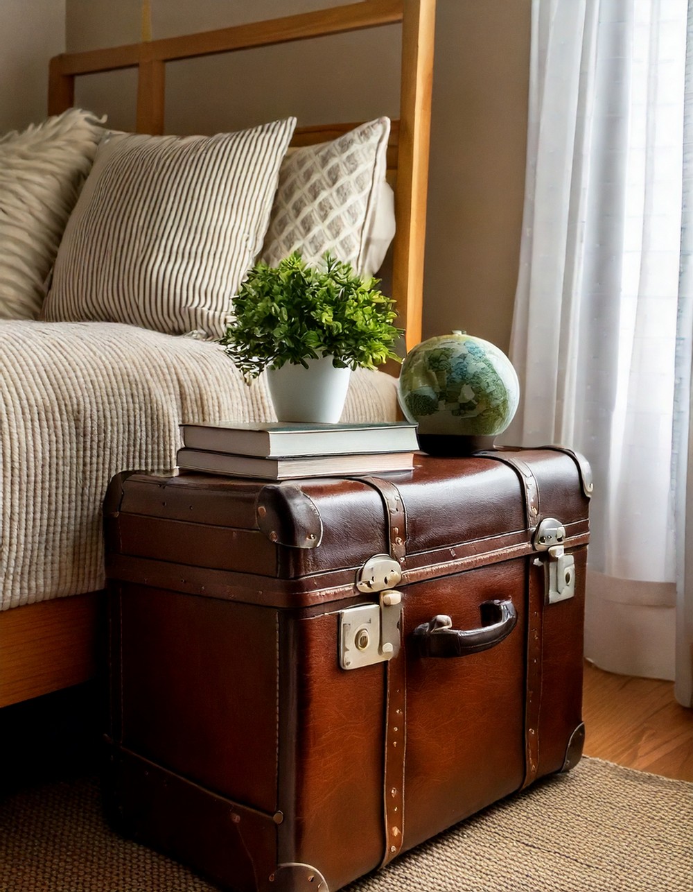 Repurposed vintage suitcase nightstand