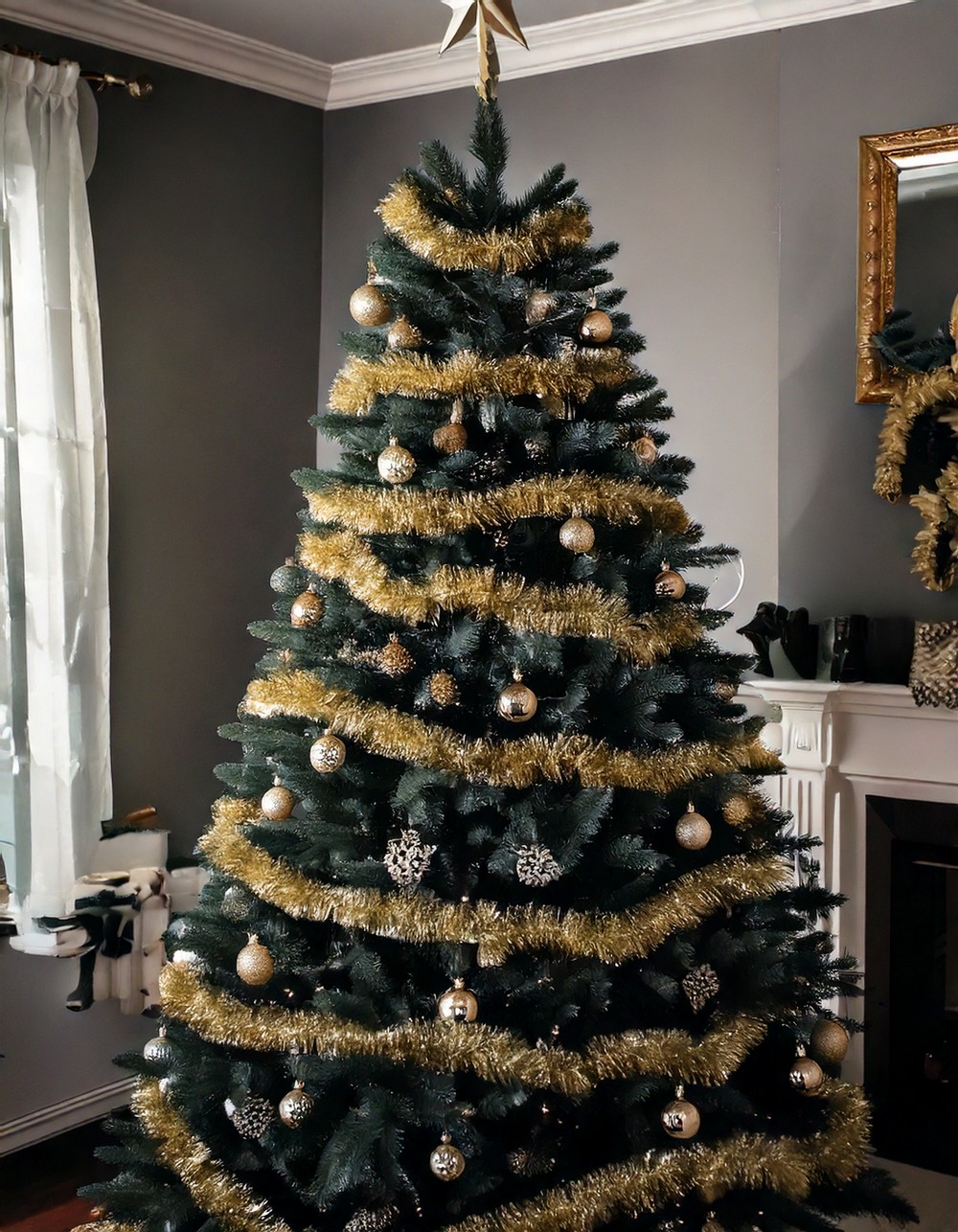 Retro Black Christmas Tree with Tinsel