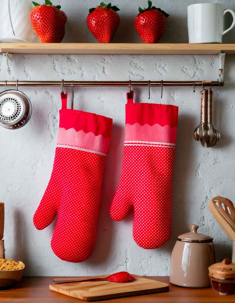 Retro Strawberry Oven Mitts