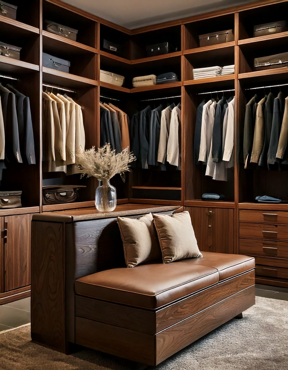 Seating area like a cushioned bench or ottoman