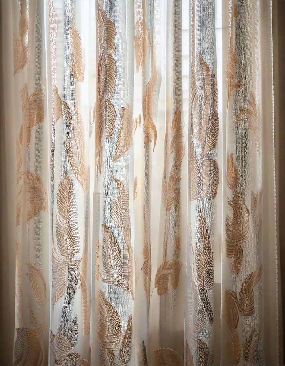 Sheer White Curtains with Leaf Embroidery