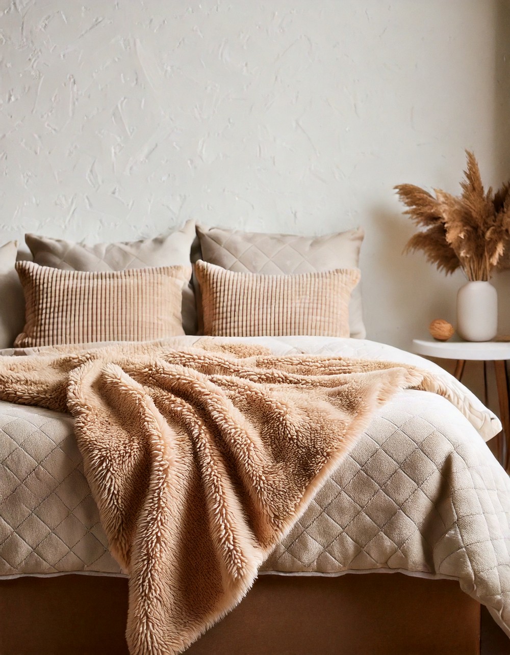 Soft Beige Faux Fur Throw