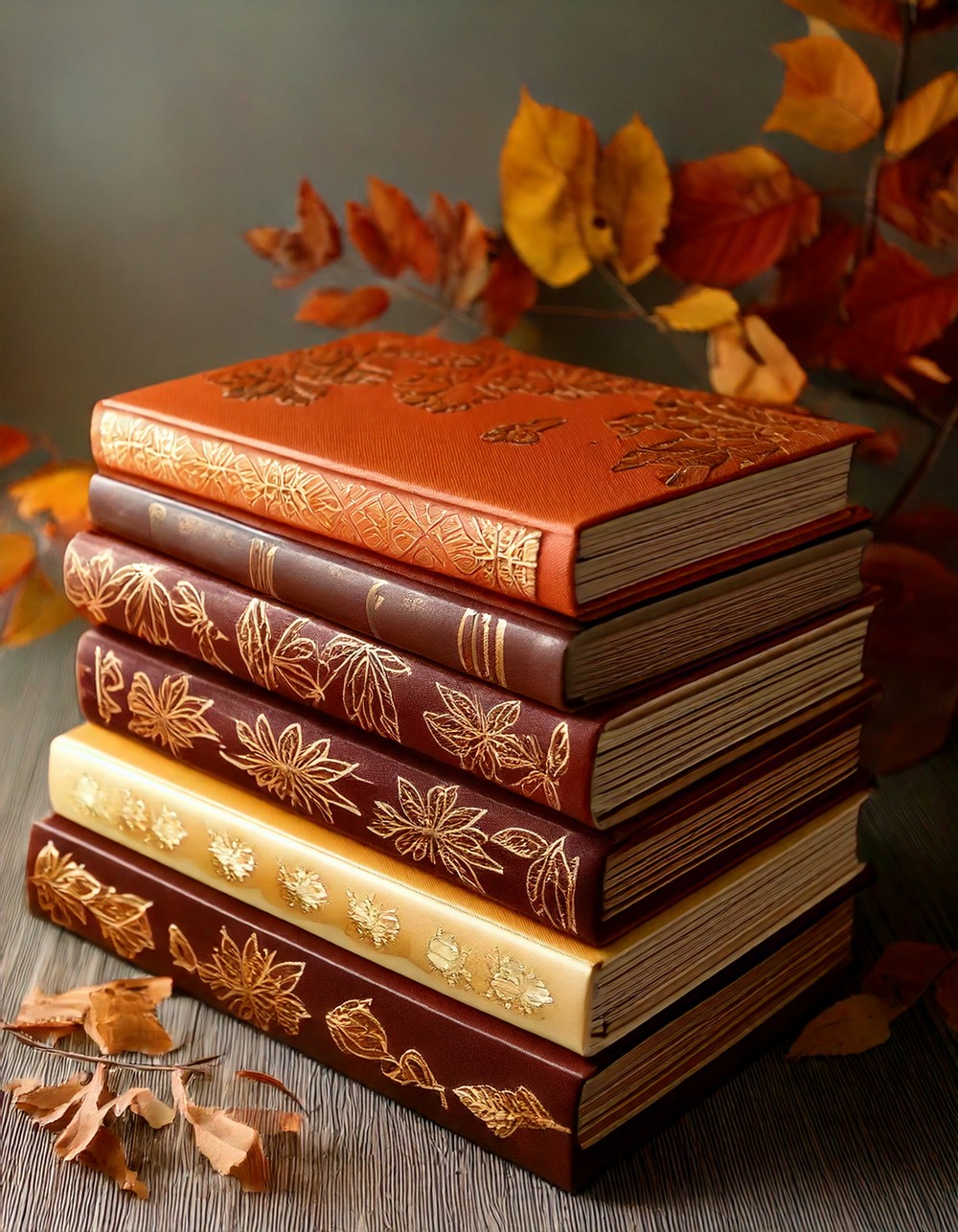 Stacked Decorative Books with Autumn Covers