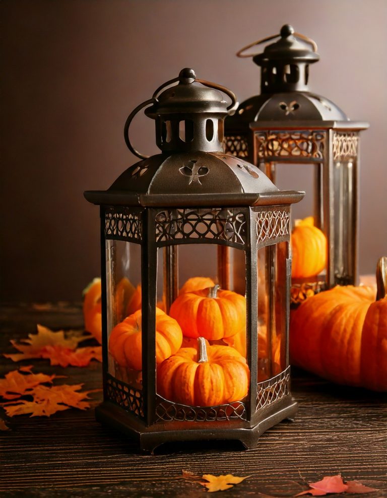 Style Lanterns with Mini Pumpkins Inside