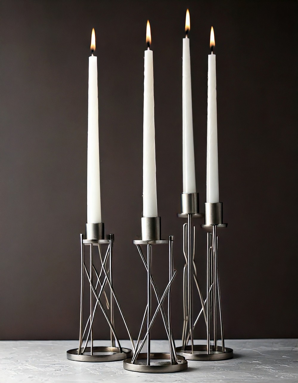 Tall Metal Candle Holders with Tapered Candles