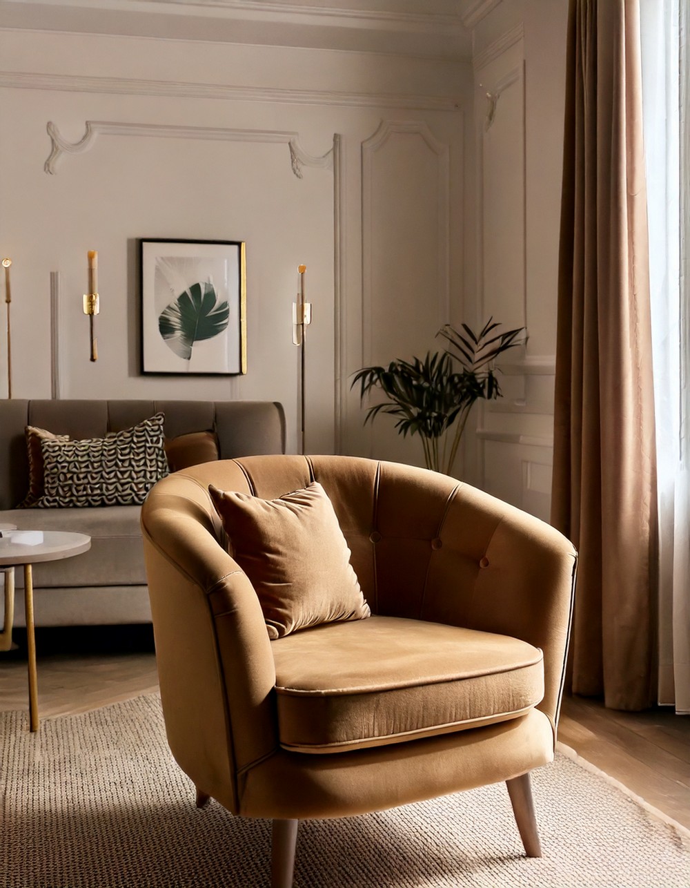 Taupe Velvet Accent Chair