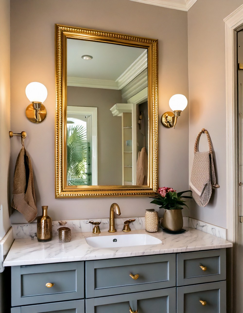 Taupe and Gold Framed Mirror