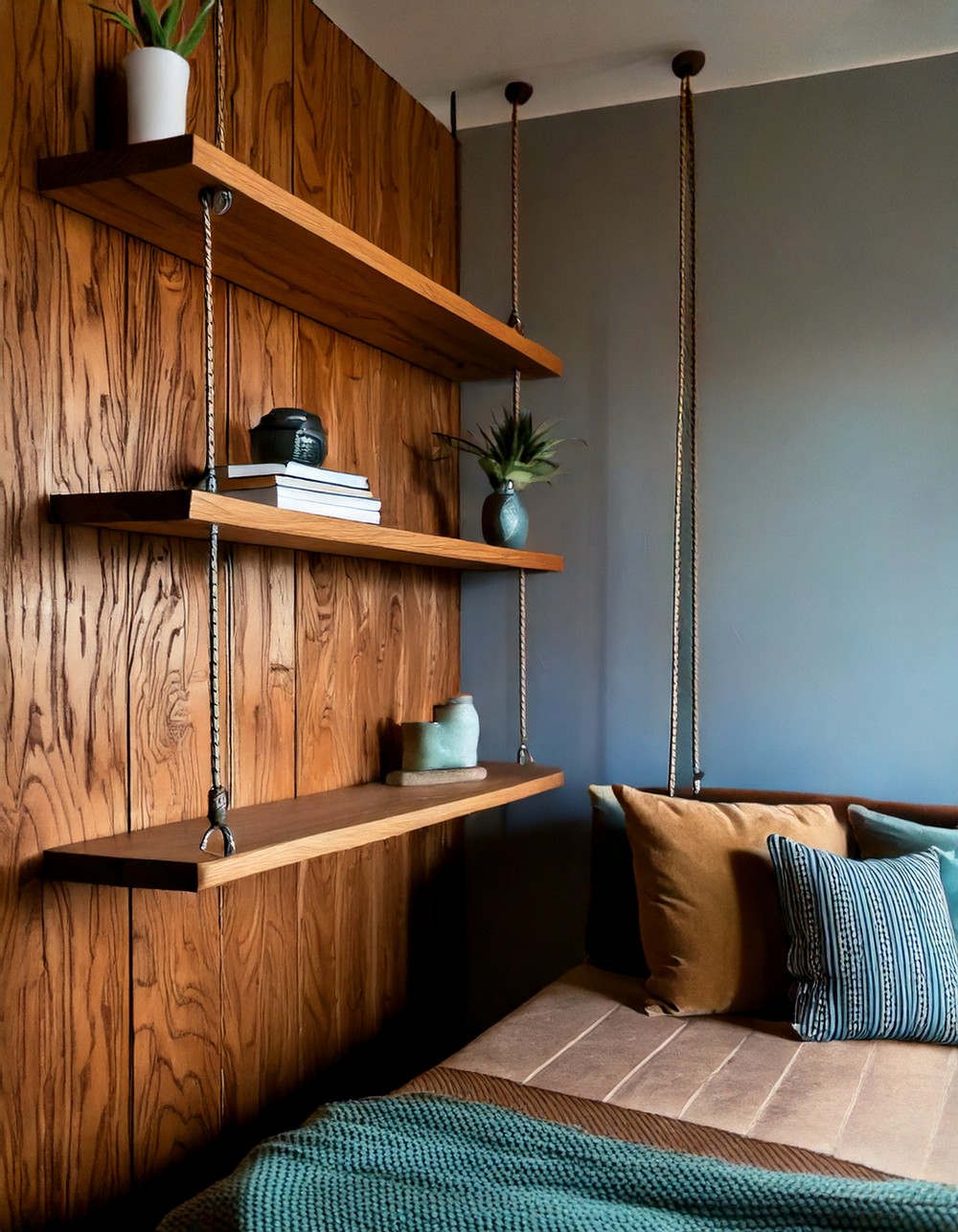 Teak Hanging Shelves