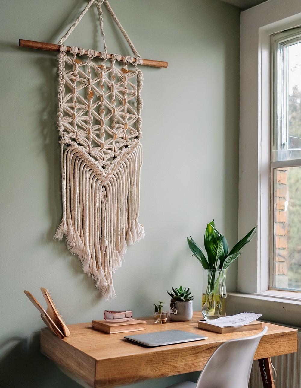 Use a macrame wall hanging for adding texture and elegance
