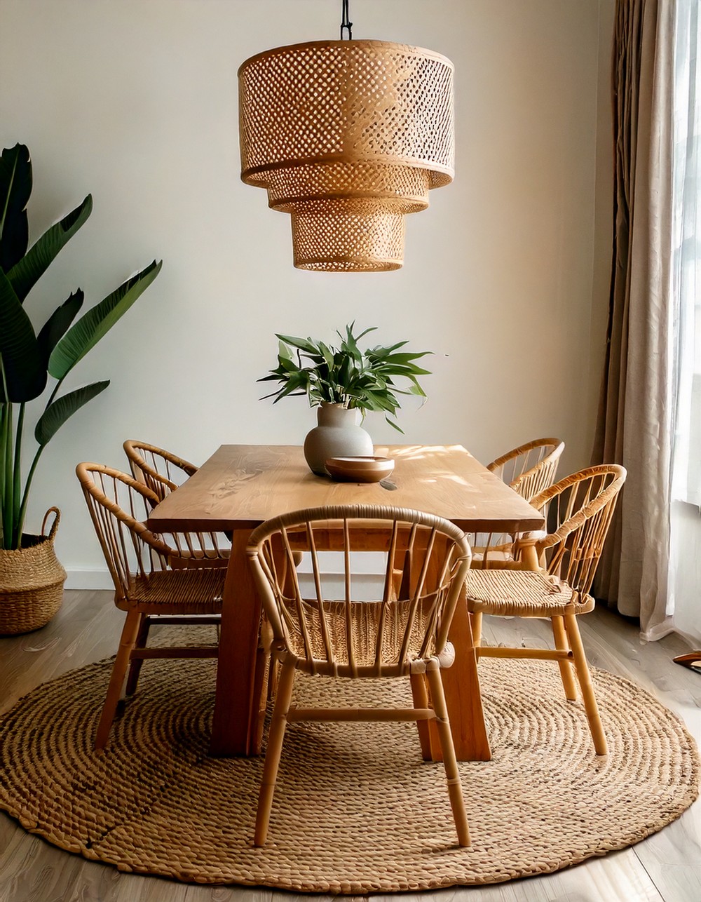 Use a woven jute rug to anchor the space