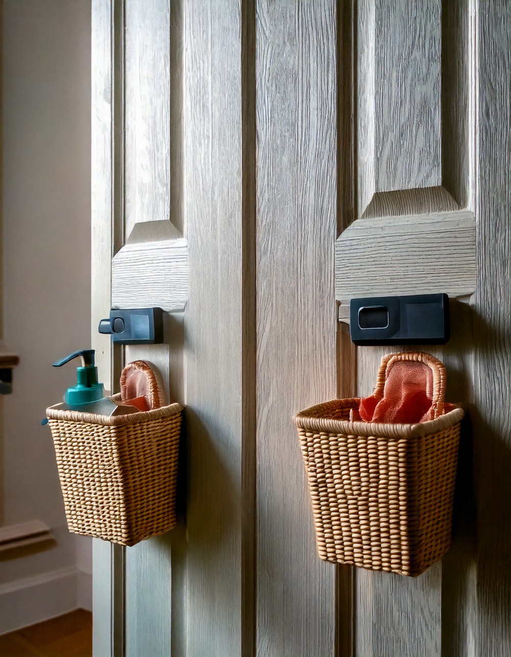 Velcro-attached baskets for doors