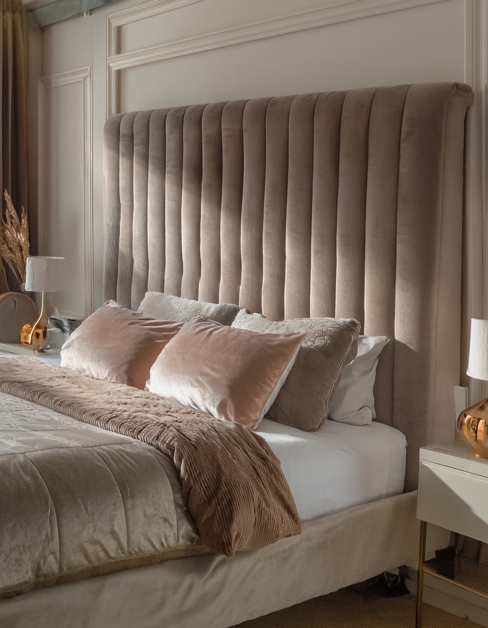 Velvet Channel-Tufted Headboard