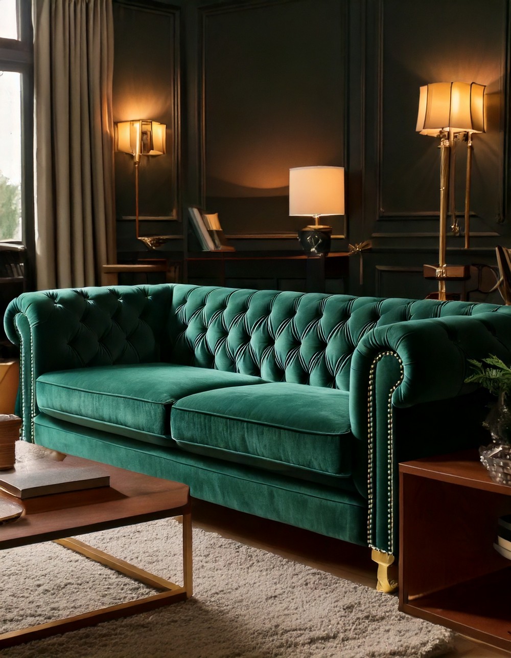 Velvet tufted Chesterfield sofa