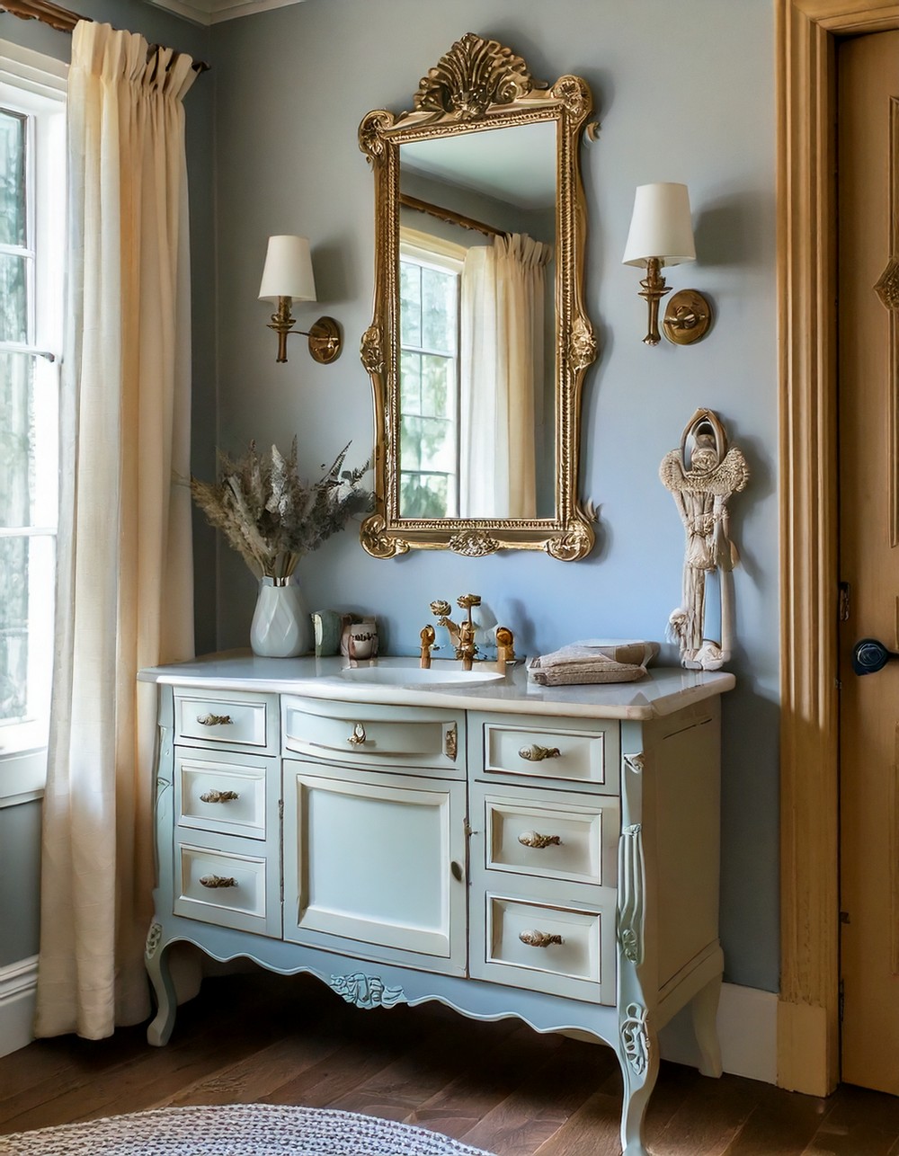 Vintage Chic Floating Vanity with Beveled Mirror